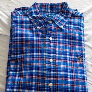 Medium Blue striped Ralph Lauren Button Up Shirt